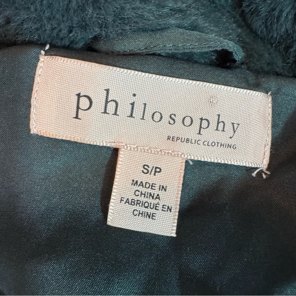 Philosophy Faux Fur Hooded Jacket Coat Green Size S Boho - Picture 8 of 10